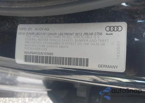 2018 Audi A6 2.0T Sport из США, поврежденный, VIN WAUF8AFC8JN103985
